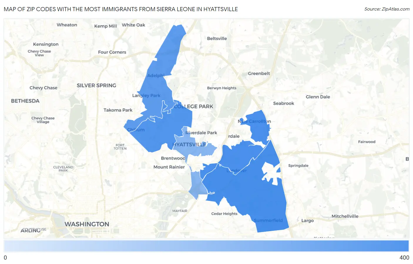 Zip Codes with the Most Immigrants from Sierra Leone in Hyattsville Map