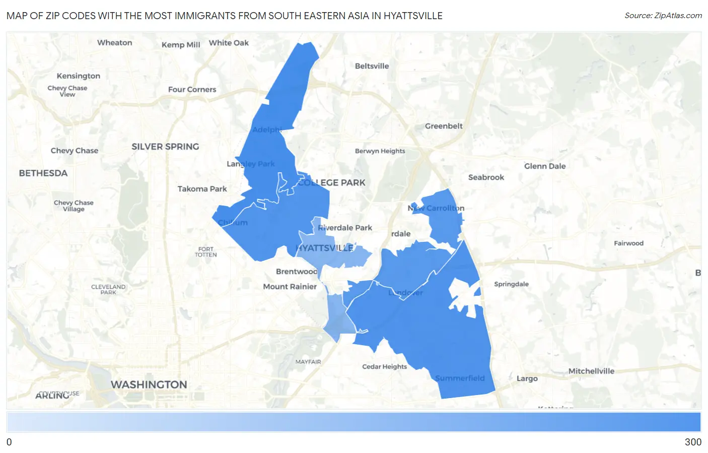 Zip Codes with the Most Immigrants from South Eastern Asia in Hyattsville Map