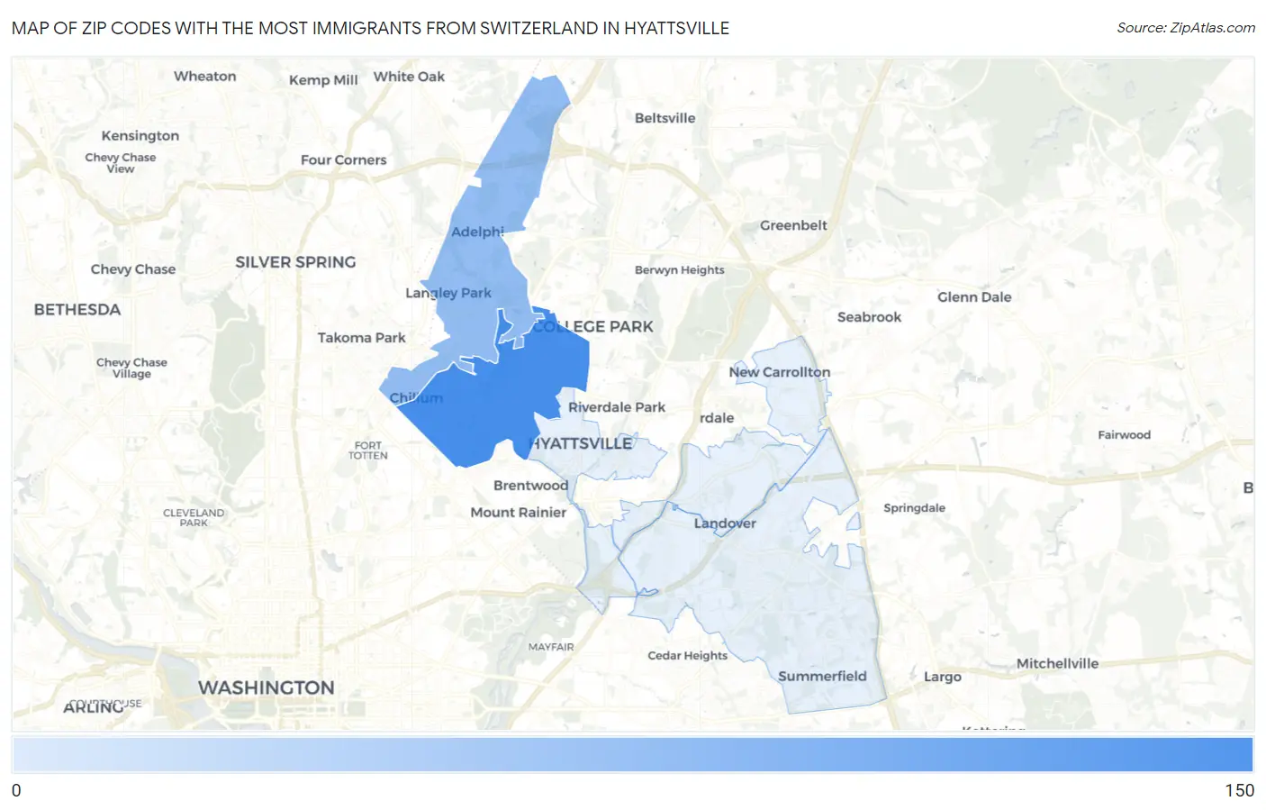 Zip Codes with the Most Immigrants from Switzerland in Hyattsville Map