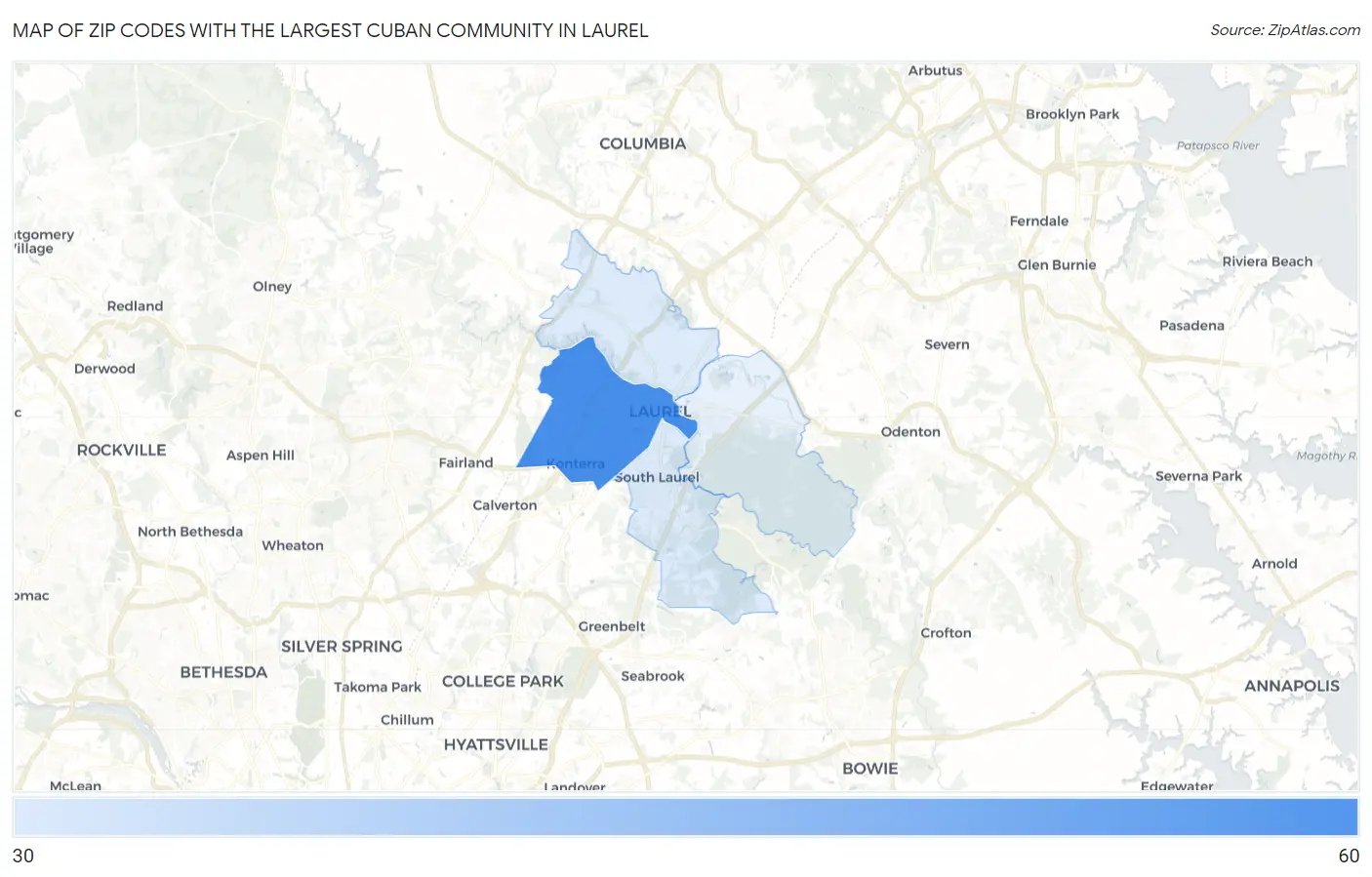 Zip Codes with the Largest Cuban Community in Laurel Map