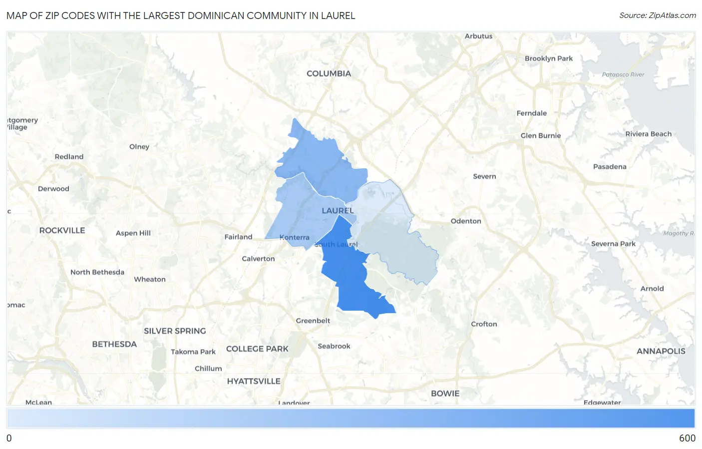 Zip Codes with the Largest Dominican Community in Laurel Map