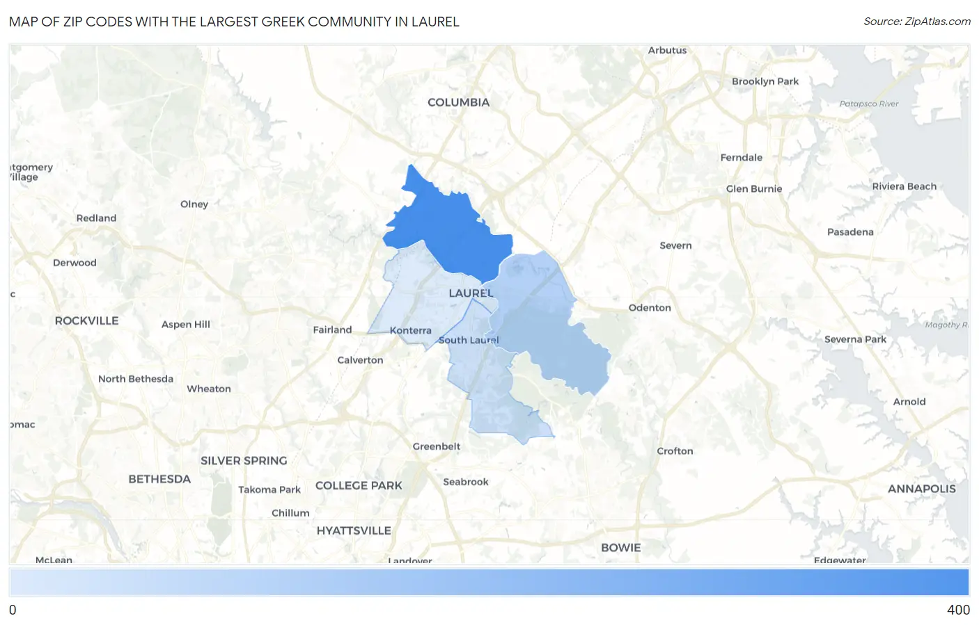 Zip Codes with the Largest Greek Community in Laurel Map