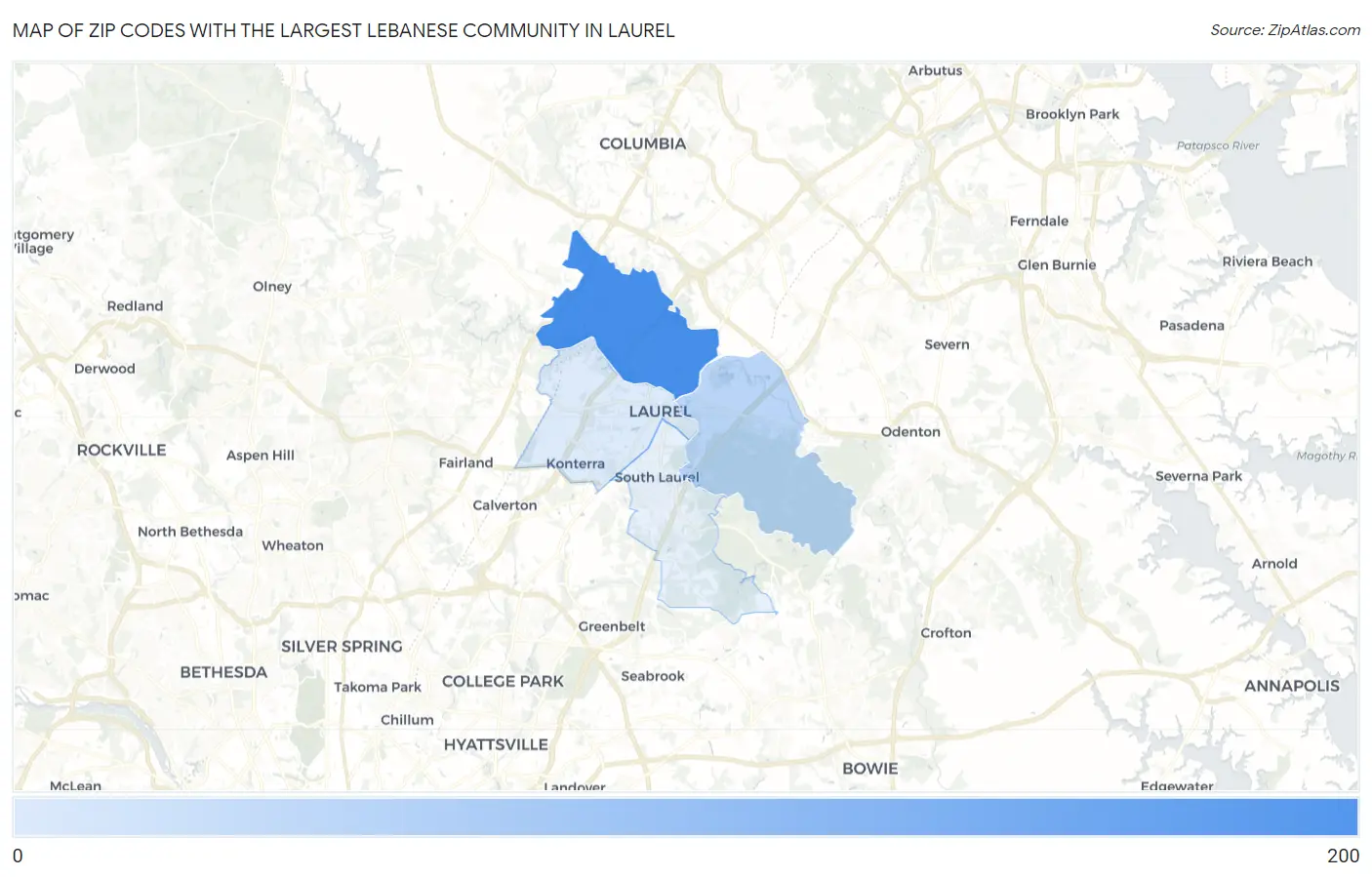 Zip Codes with the Largest Lebanese Community in Laurel Map