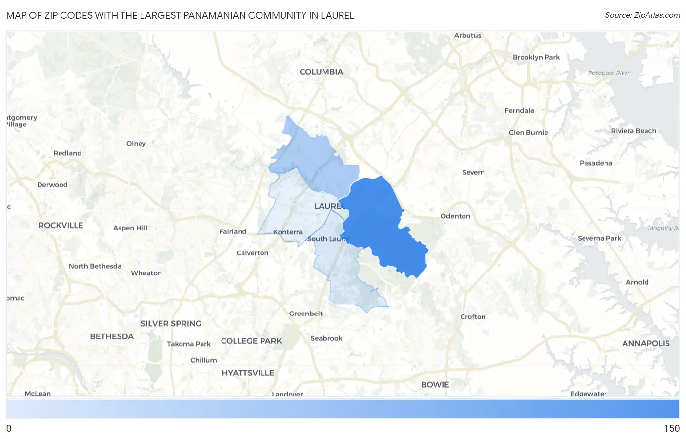 Zip Codes with the Largest Panamanian Community in Laurel Map