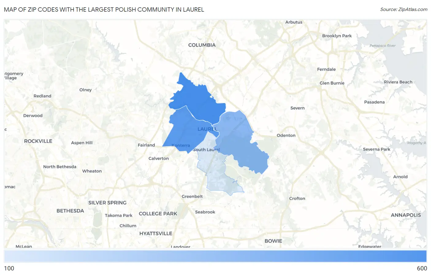 Zip Codes with the Largest Polish Community in Laurel Map