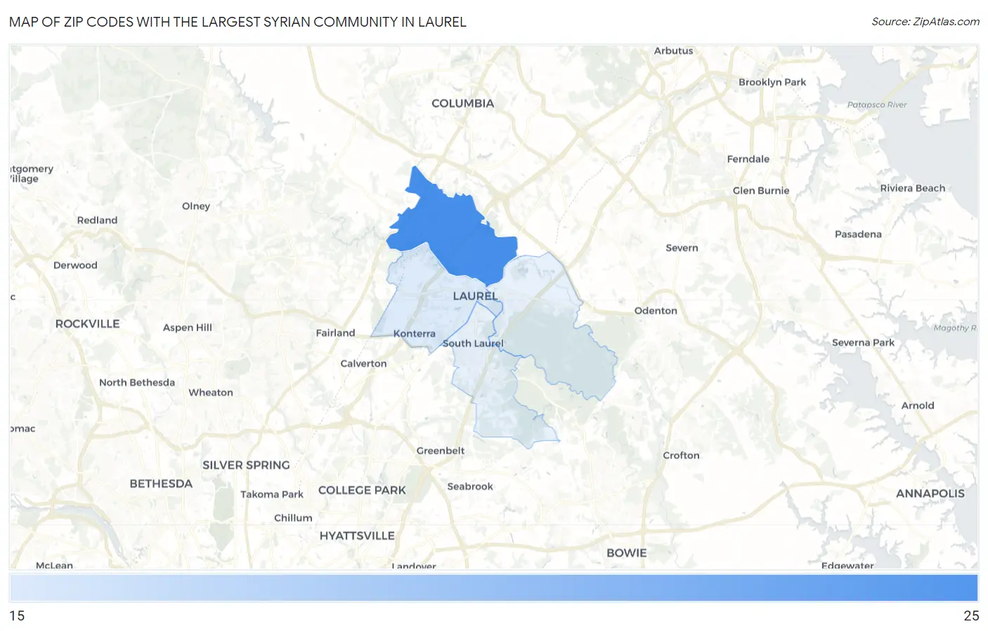 Zip Codes with the Largest Syrian Community in Laurel Map