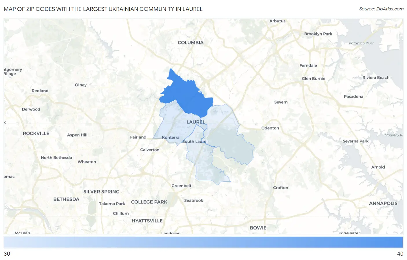 Zip Codes with the Largest Ukrainian Community in Laurel Map