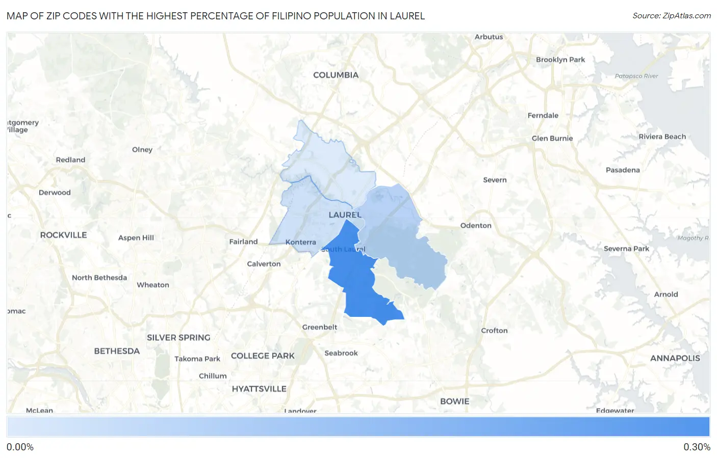 Zip Codes with the Highest Percentage of Filipino Population in Laurel Map