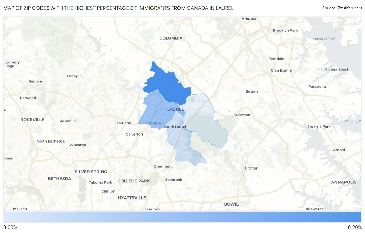 Zip Codes with the Highest Percentage of Immigrants from Canada in Laurel Map