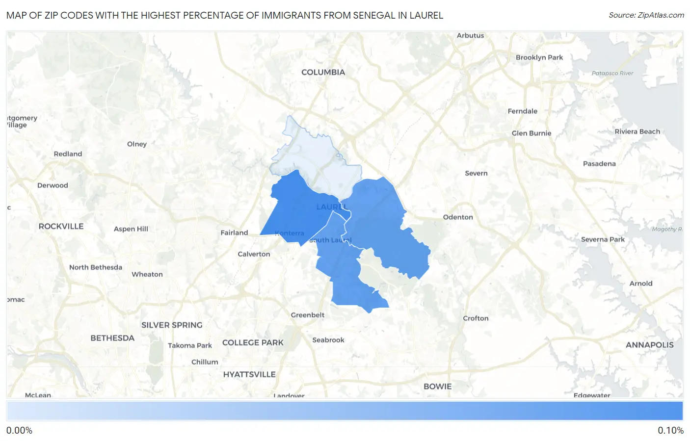Zip Codes with the Highest Percentage of Immigrants from Senegal in Laurel Map
