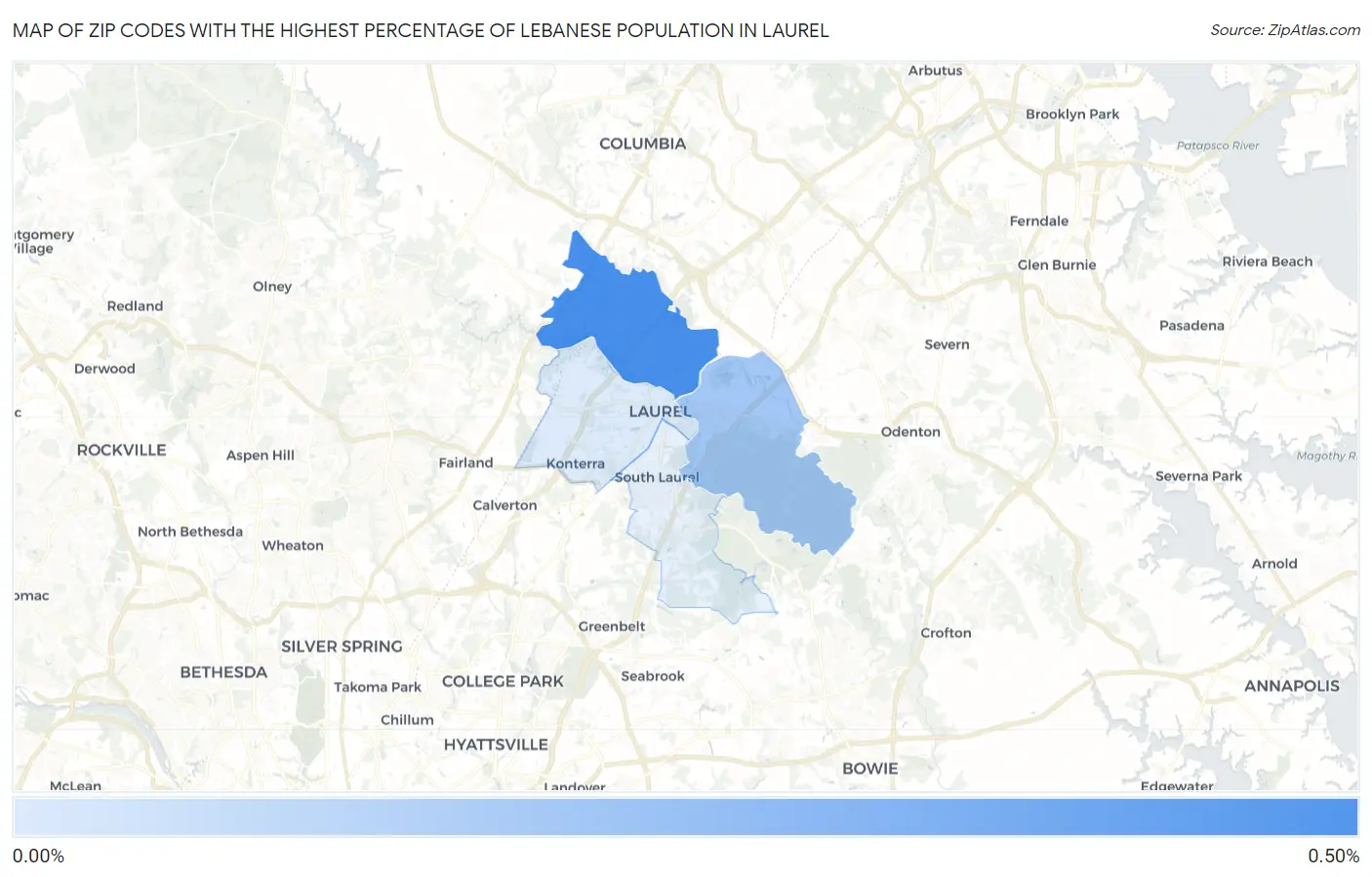 Zip Codes with the Highest Percentage of Lebanese Population in Laurel Map