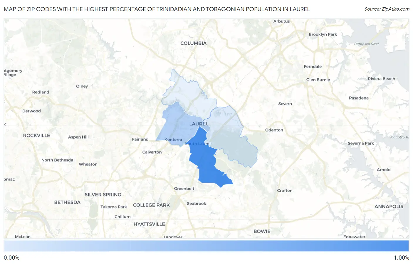 Zip Codes with the Highest Percentage of Trinidadian and Tobagonian Population in Laurel Map