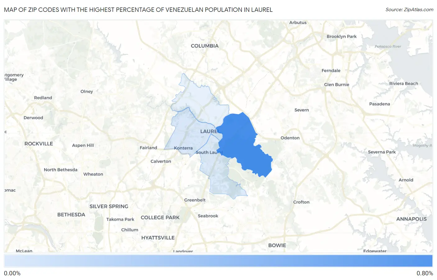 Zip Codes with the Highest Percentage of Venezuelan Population in Laurel Map