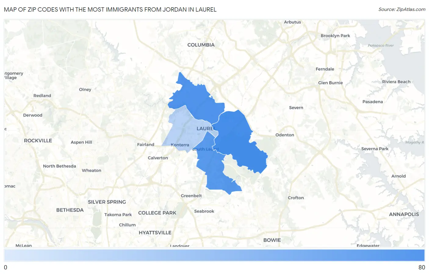 Zip Codes with the Most Immigrants from Jordan in Laurel Map