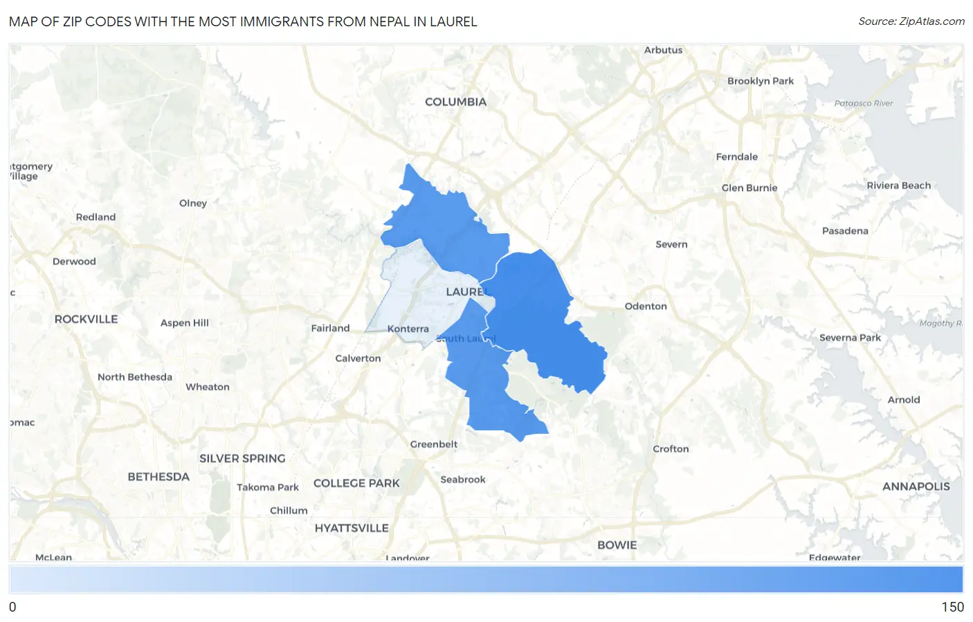 Zip Codes with the Most Immigrants from Nepal in Laurel Map