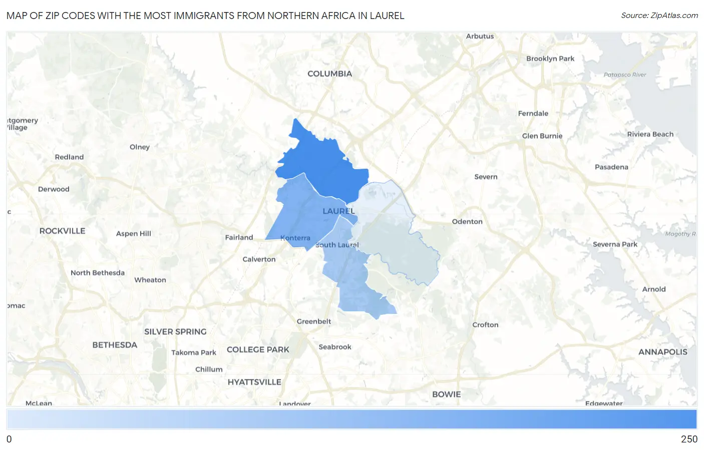 Zip Codes with the Most Immigrants from Northern Africa in Laurel Map