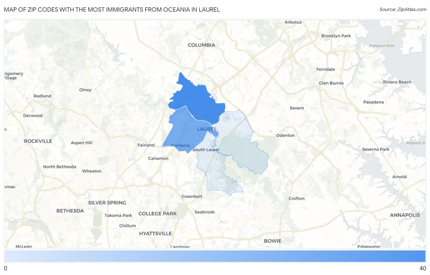 Zip Codes with the Most Immigrants from Oceania in Laurel Map