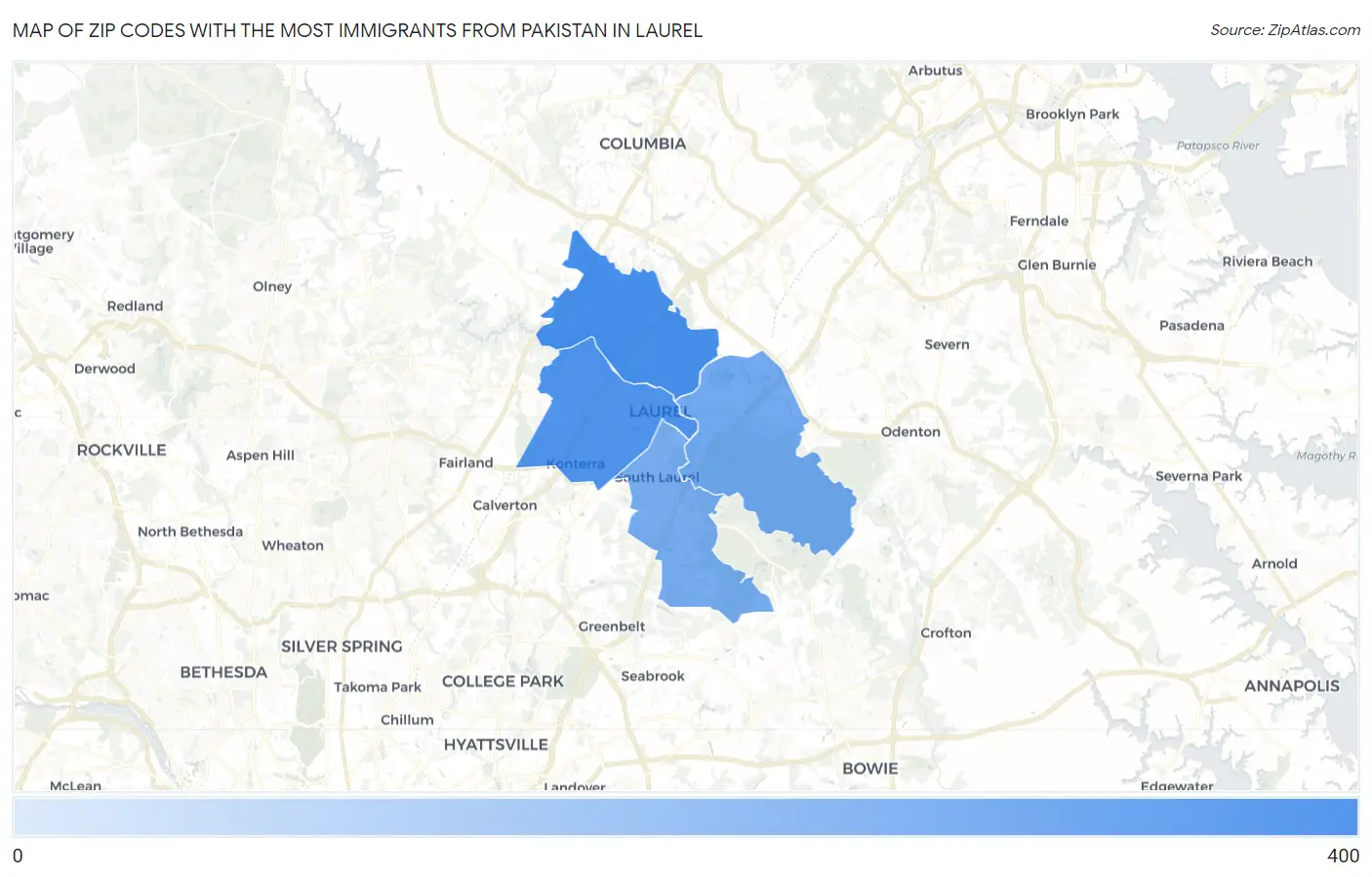 Zip Codes with the Most Immigrants from Pakistan in Laurel Map