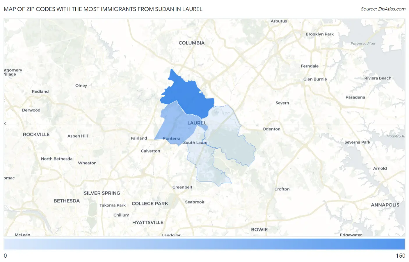 Zip Codes with the Most Immigrants from Sudan in Laurel Map