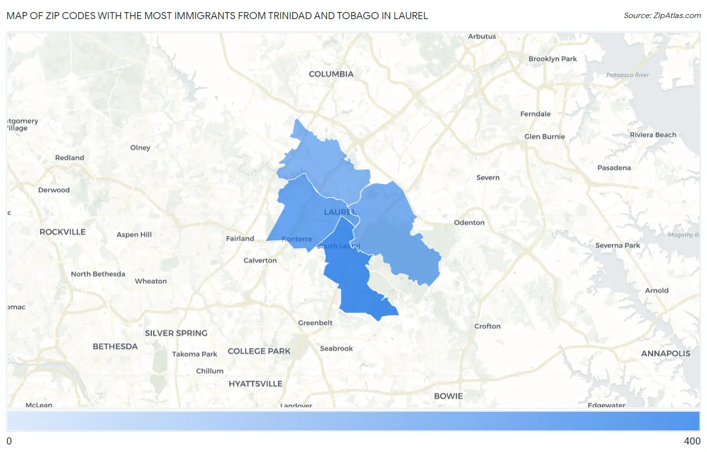 Zip Codes with the Most Immigrants from Trinidad and Tobago in Laurel Map