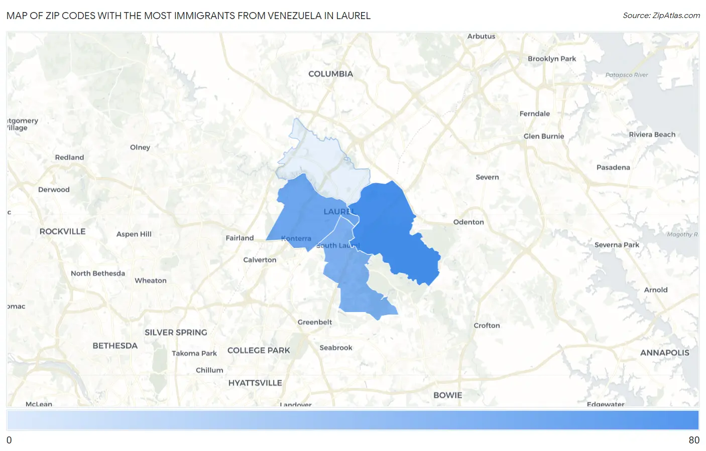 Zip Codes with the Most Immigrants from Venezuela in Laurel Map