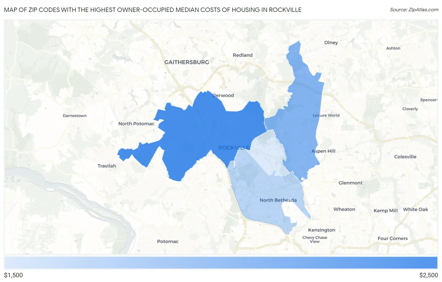 Zip Codes with the Highest Owner-Occupied Median Costs of Housing in Rockville Map