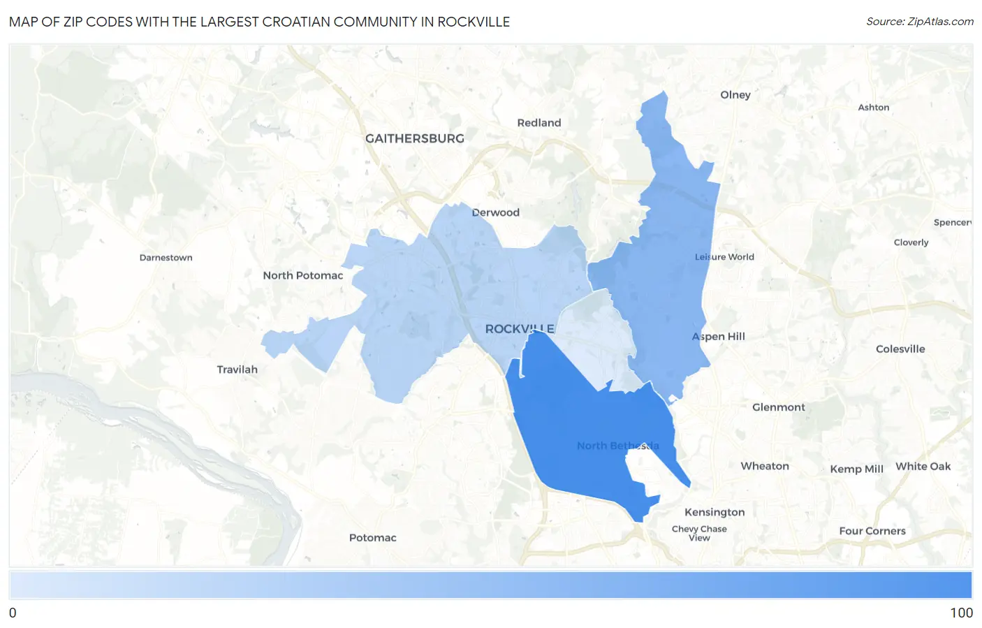 Zip Codes with the Largest Croatian Community in Rockville Map