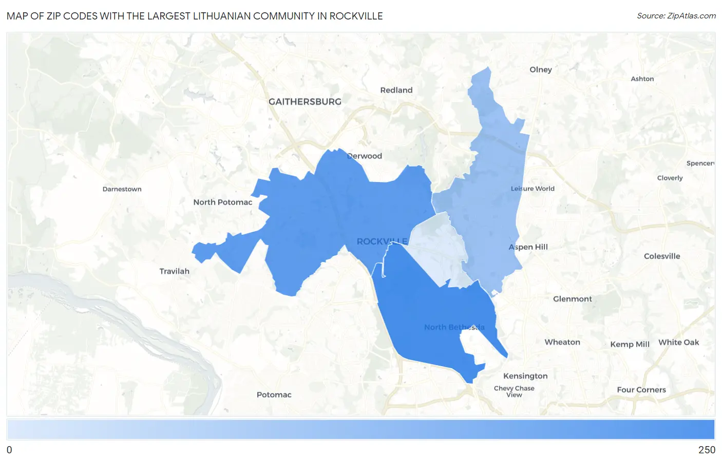 Zip Codes with the Largest Lithuanian Community in Rockville Map