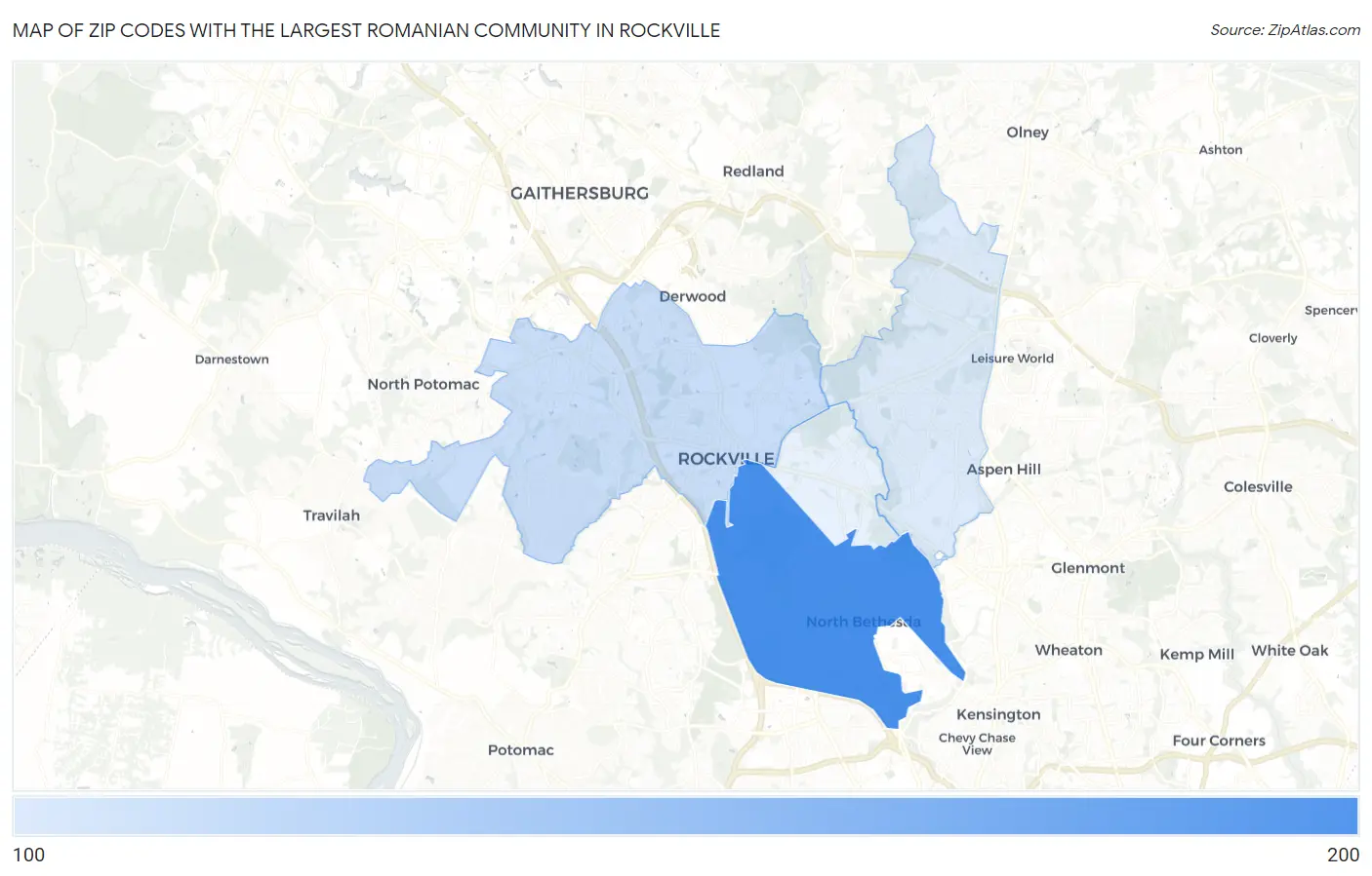 Zip Codes with the Largest Romanian Community in Rockville Map