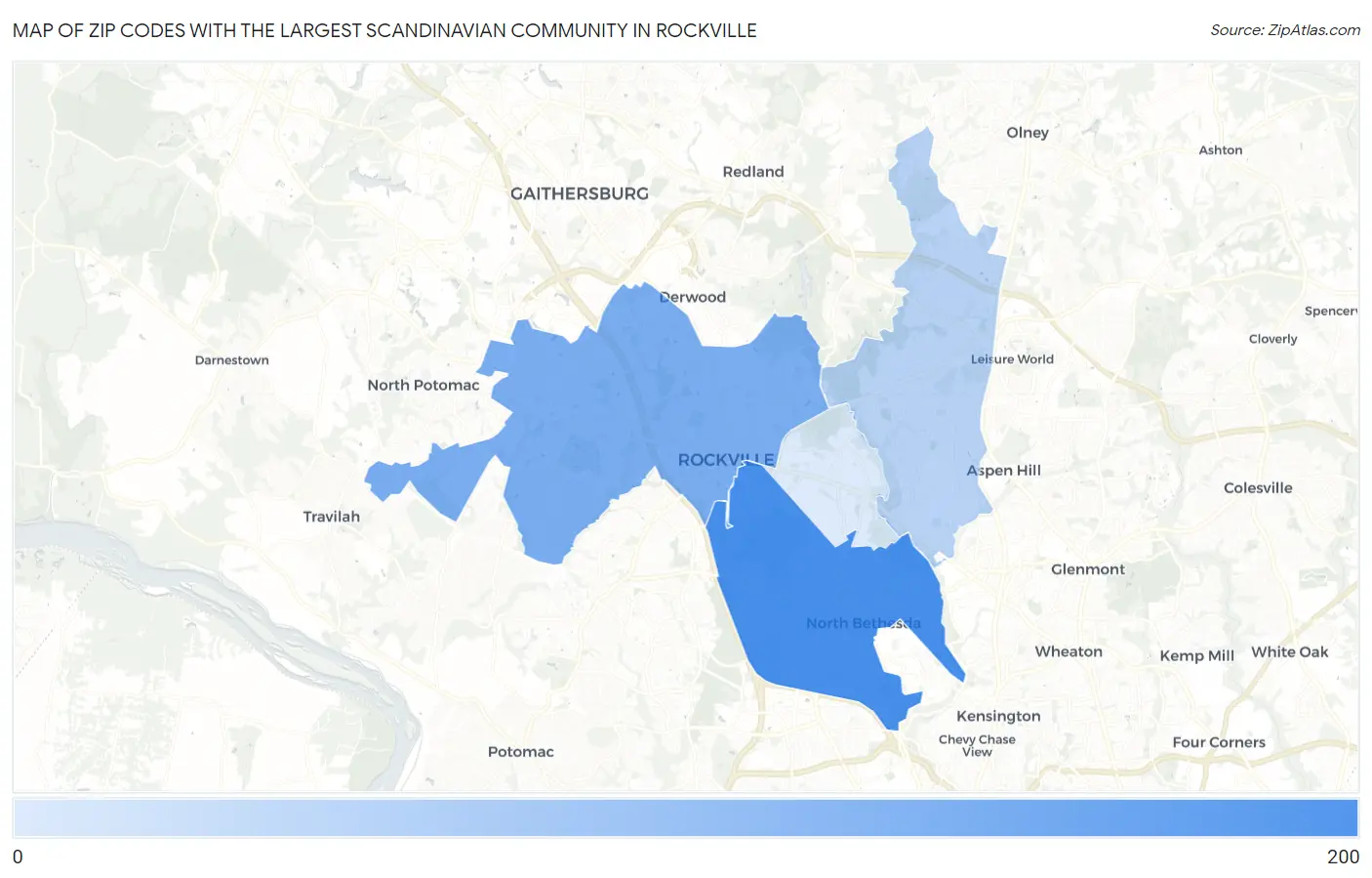 Zip Codes with the Largest Scandinavian Community in Rockville Map
