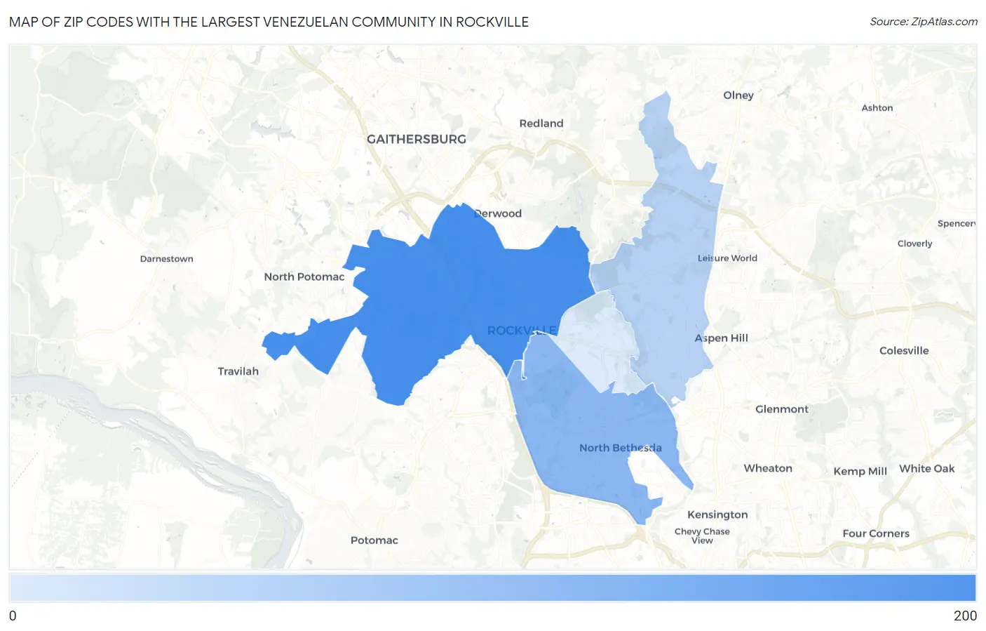 Zip Codes with the Largest Venezuelan Community in Rockville Map