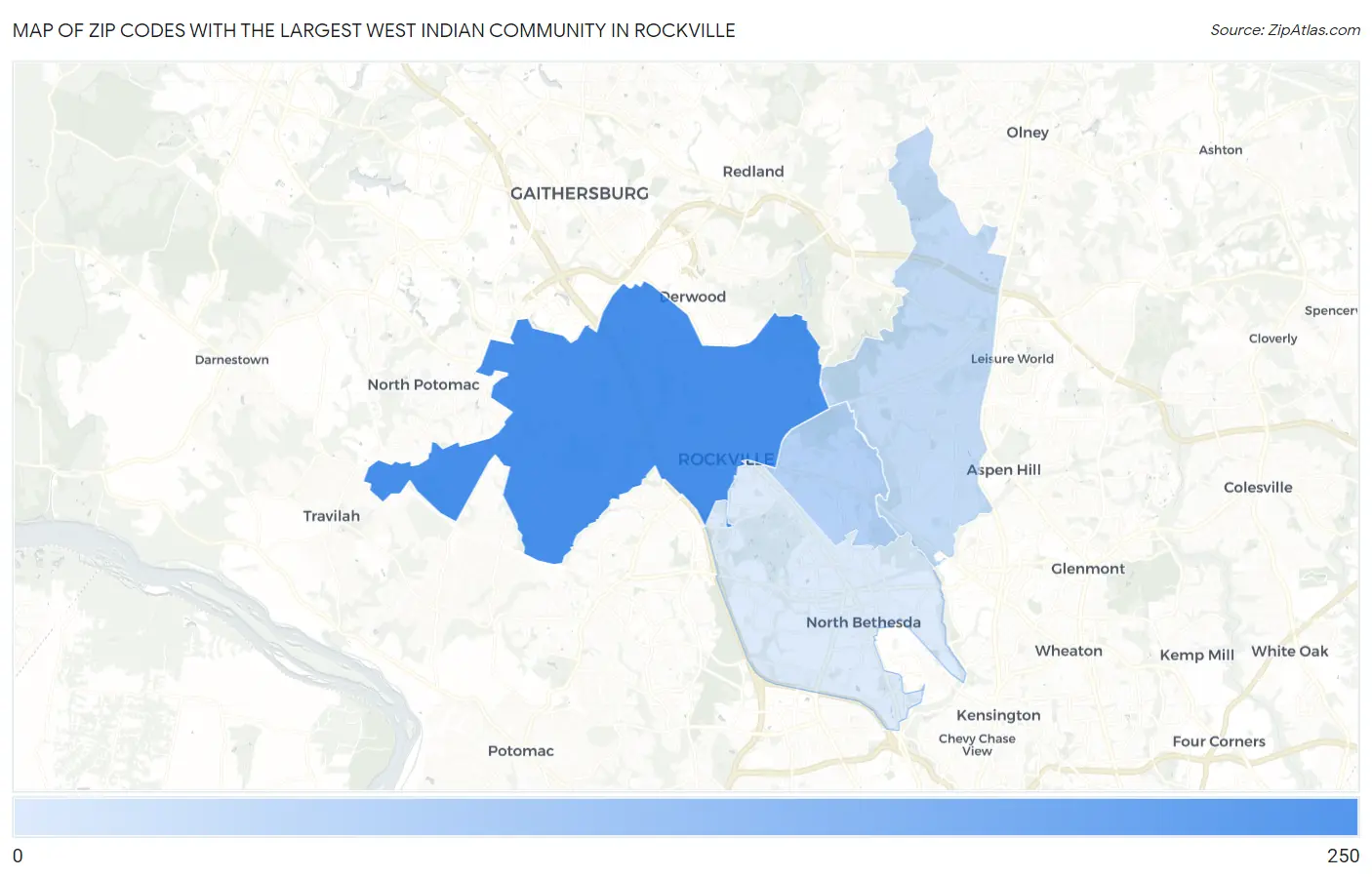 Zip Codes with the Largest West Indian Community in Rockville Map