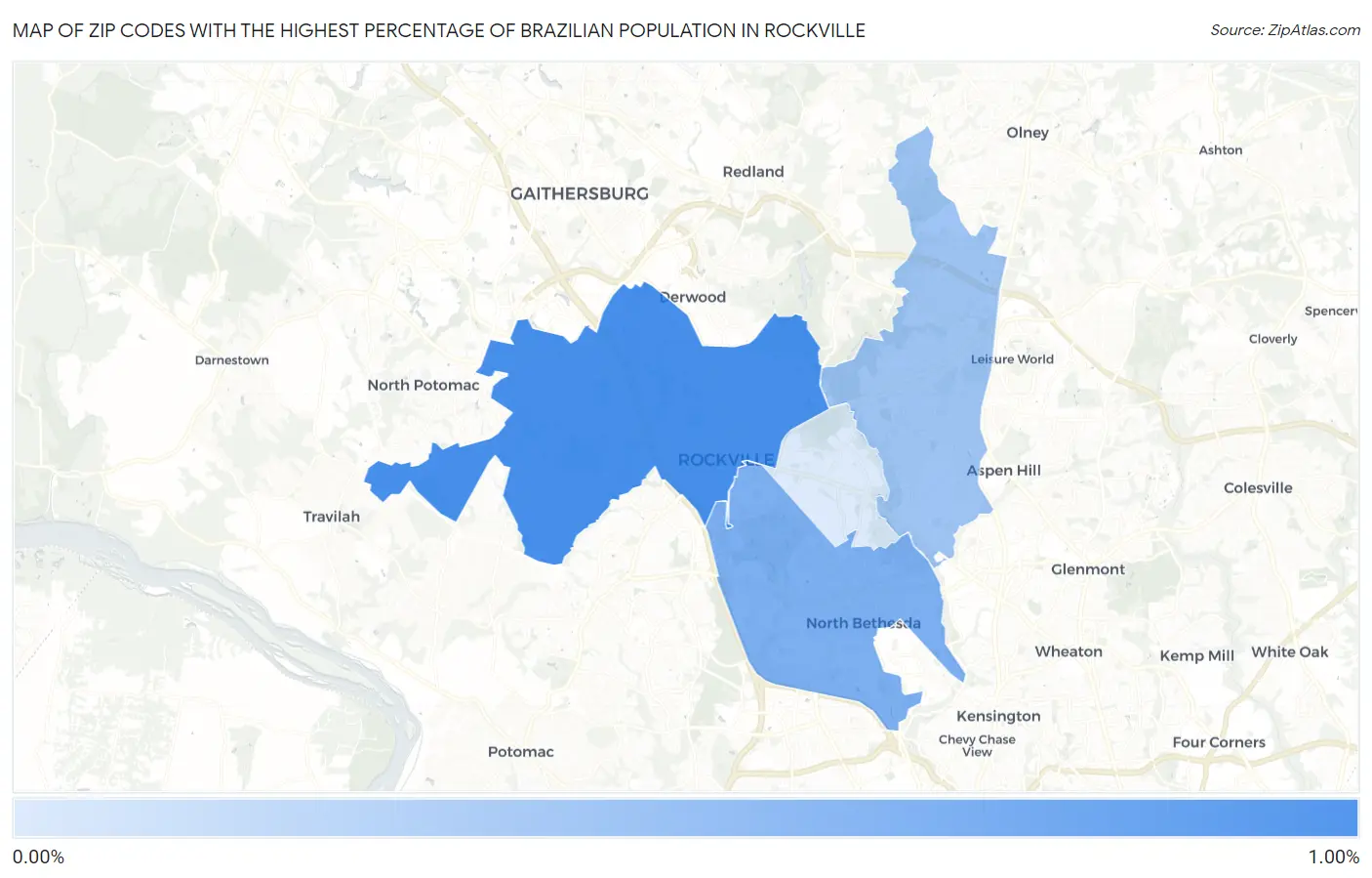 Zip Codes with the Highest Percentage of Brazilian Population in Rockville Map