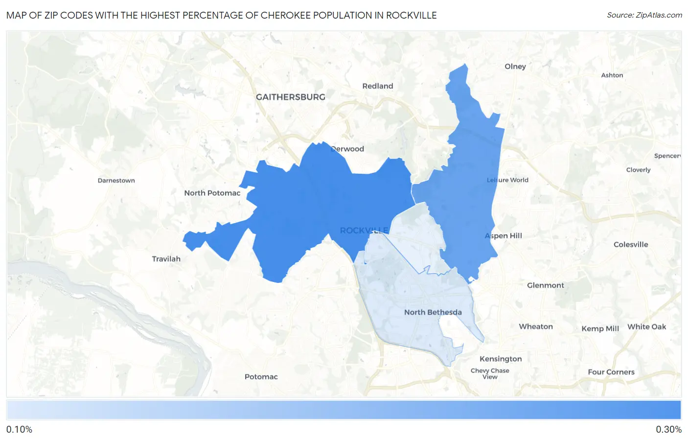 Zip Codes with the Highest Percentage of Cherokee Population in Rockville Map