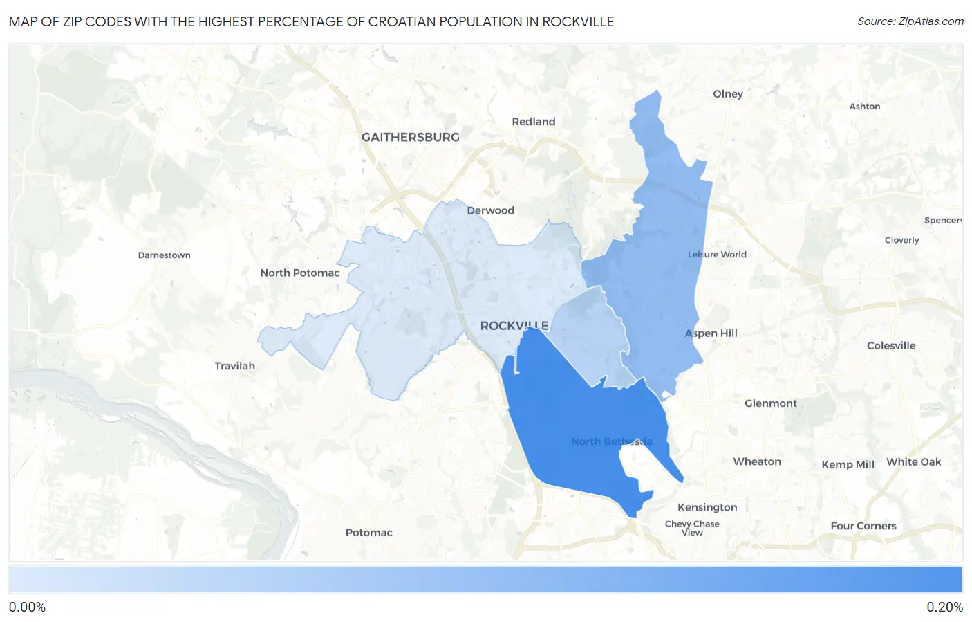 Zip Codes with the Highest Percentage of Croatian Population in Rockville Map