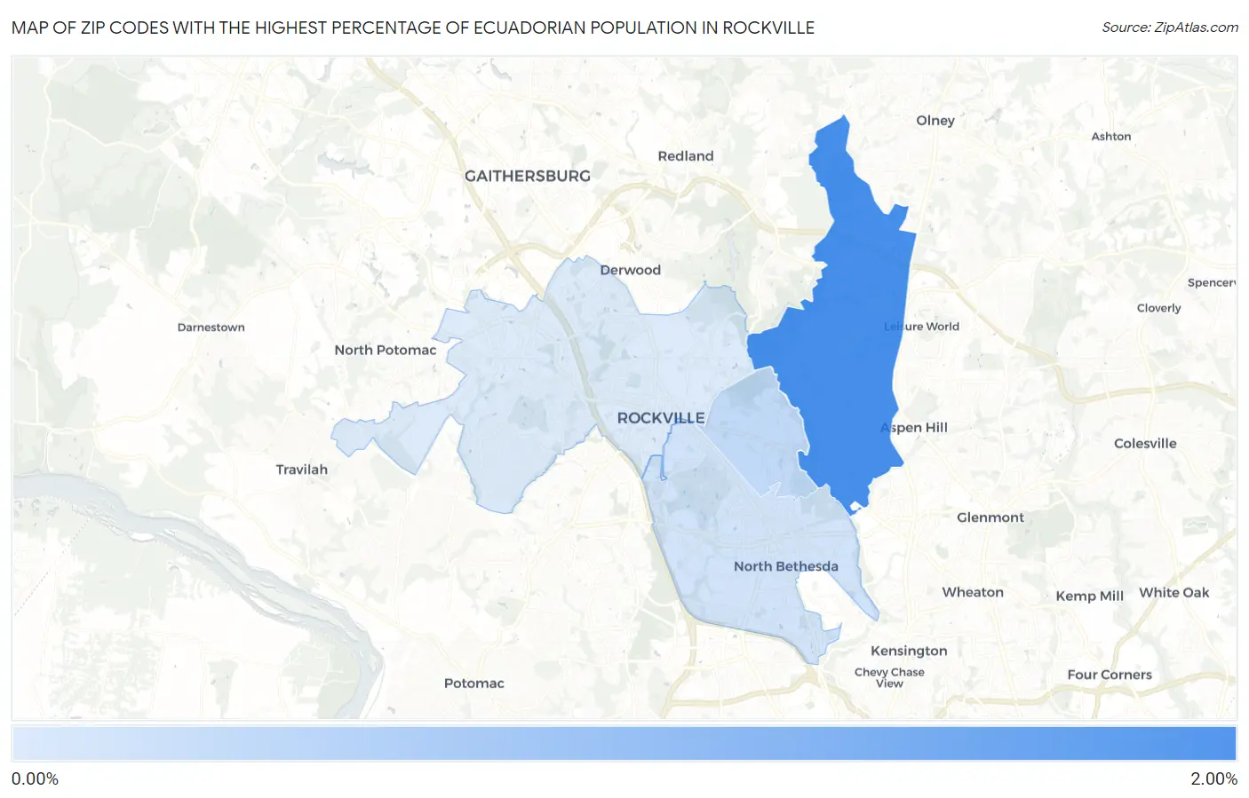 Zip Codes with the Highest Percentage of Ecuadorian Population in Rockville Map