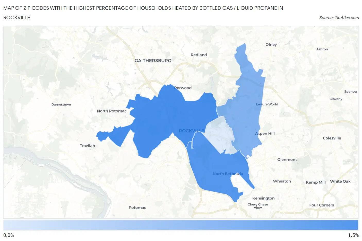 Zip Codes with the Highest Percentage of Households Heated by Bottled Gas / Liquid Propane in Rockville Map