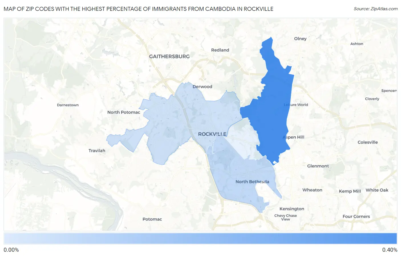 Zip Codes with the Highest Percentage of Immigrants from Cambodia in Rockville Map
