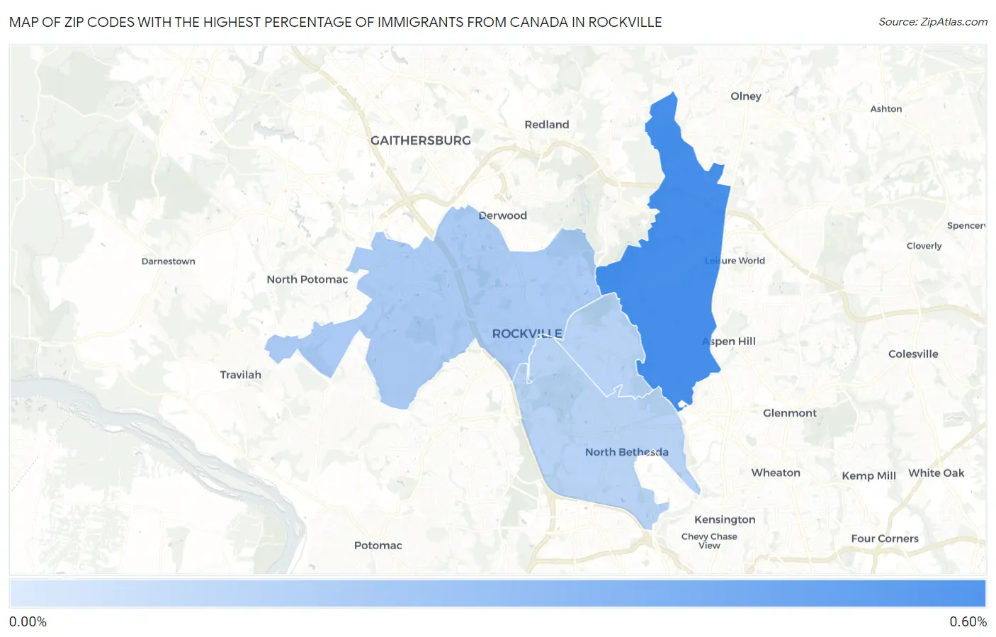 Zip Codes with the Highest Percentage of Immigrants from Canada in Rockville Map