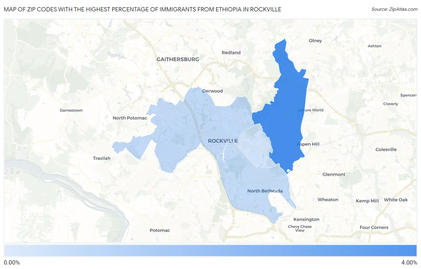 Zip Codes with the Highest Percentage of Immigrants from Ethiopia in Rockville Map