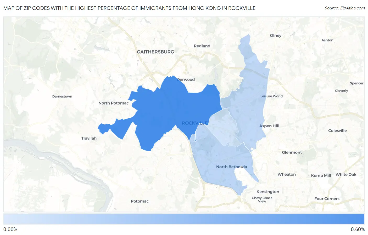 Zip Codes with the Highest Percentage of Immigrants from Hong Kong in Rockville Map