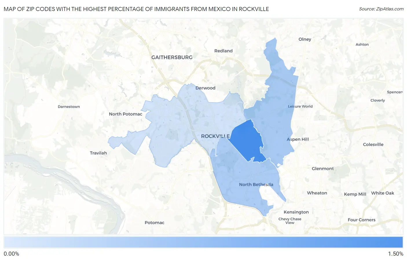 Zip Codes with the Highest Percentage of Immigrants from Mexico in Rockville Map