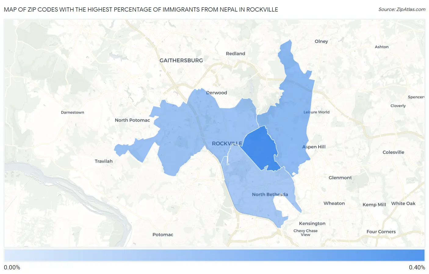 Zip Codes with the Highest Percentage of Immigrants from Nepal in Rockville Map
