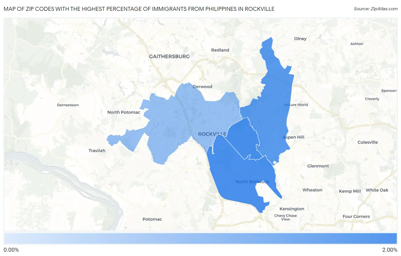 Zip Codes with the Highest Percentage of Immigrants from Philippines in Rockville Map