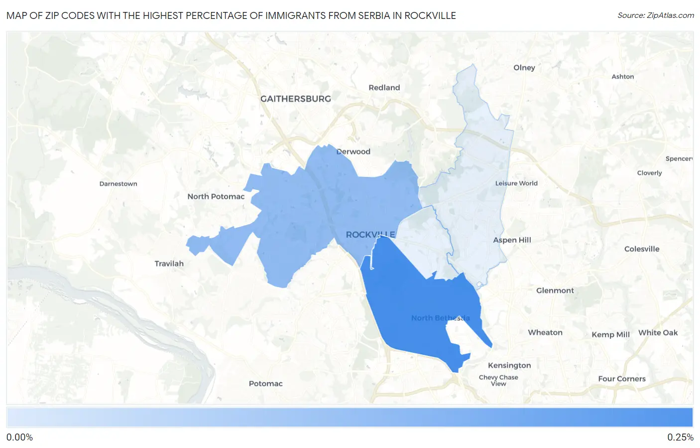 Zip Codes with the Highest Percentage of Immigrants from Serbia in Rockville Map