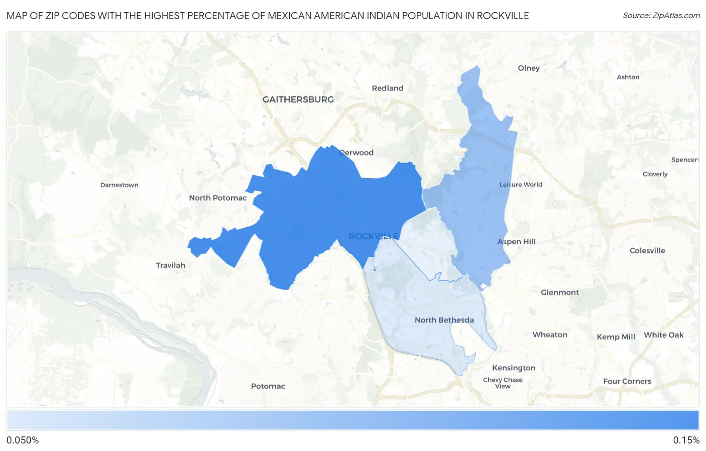 Zip Codes with the Highest Percentage of Mexican American Indian Population in Rockville Map