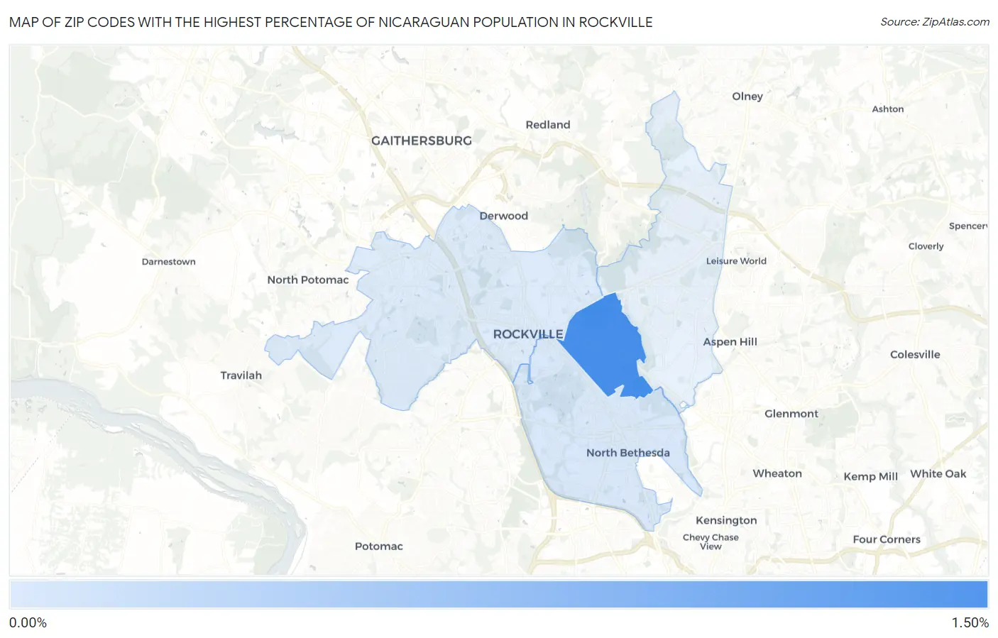 Zip Codes with the Highest Percentage of Nicaraguan Population in Rockville Map