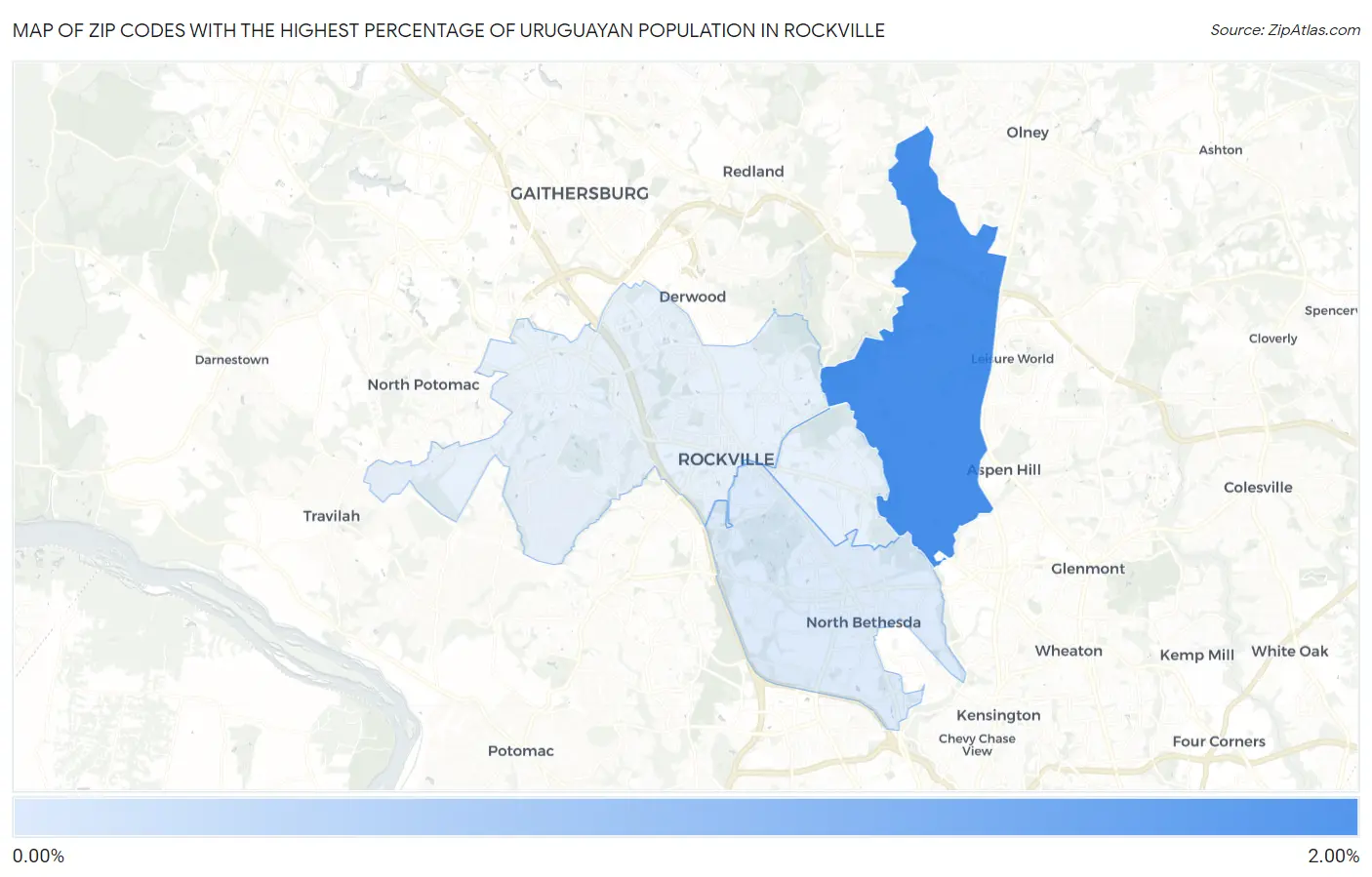 Zip Codes with the Highest Percentage of Uruguayan Population in Rockville Map