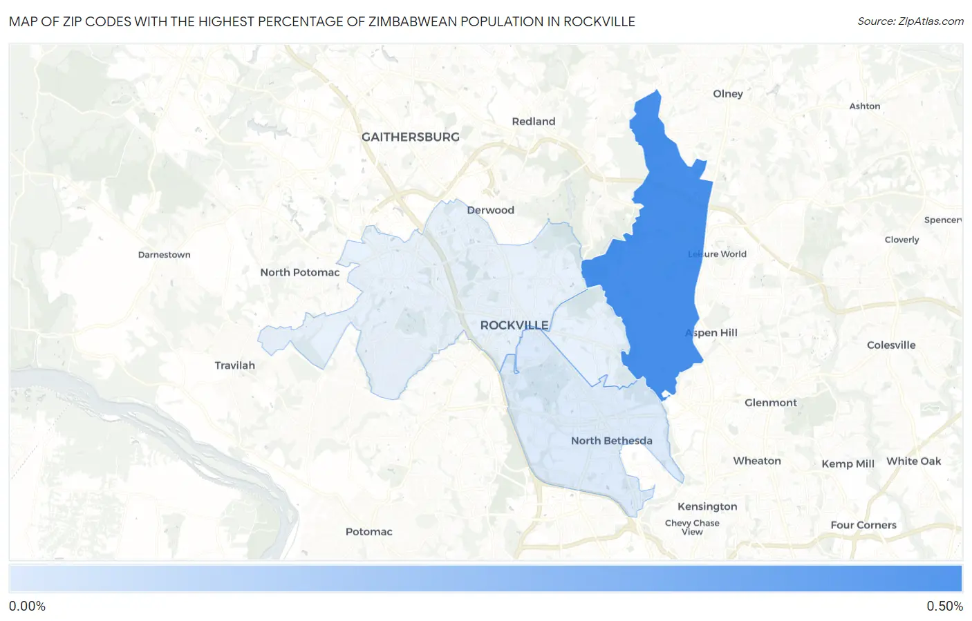 Zip Codes with the Highest Percentage of Zimbabwean Population in Rockville Map