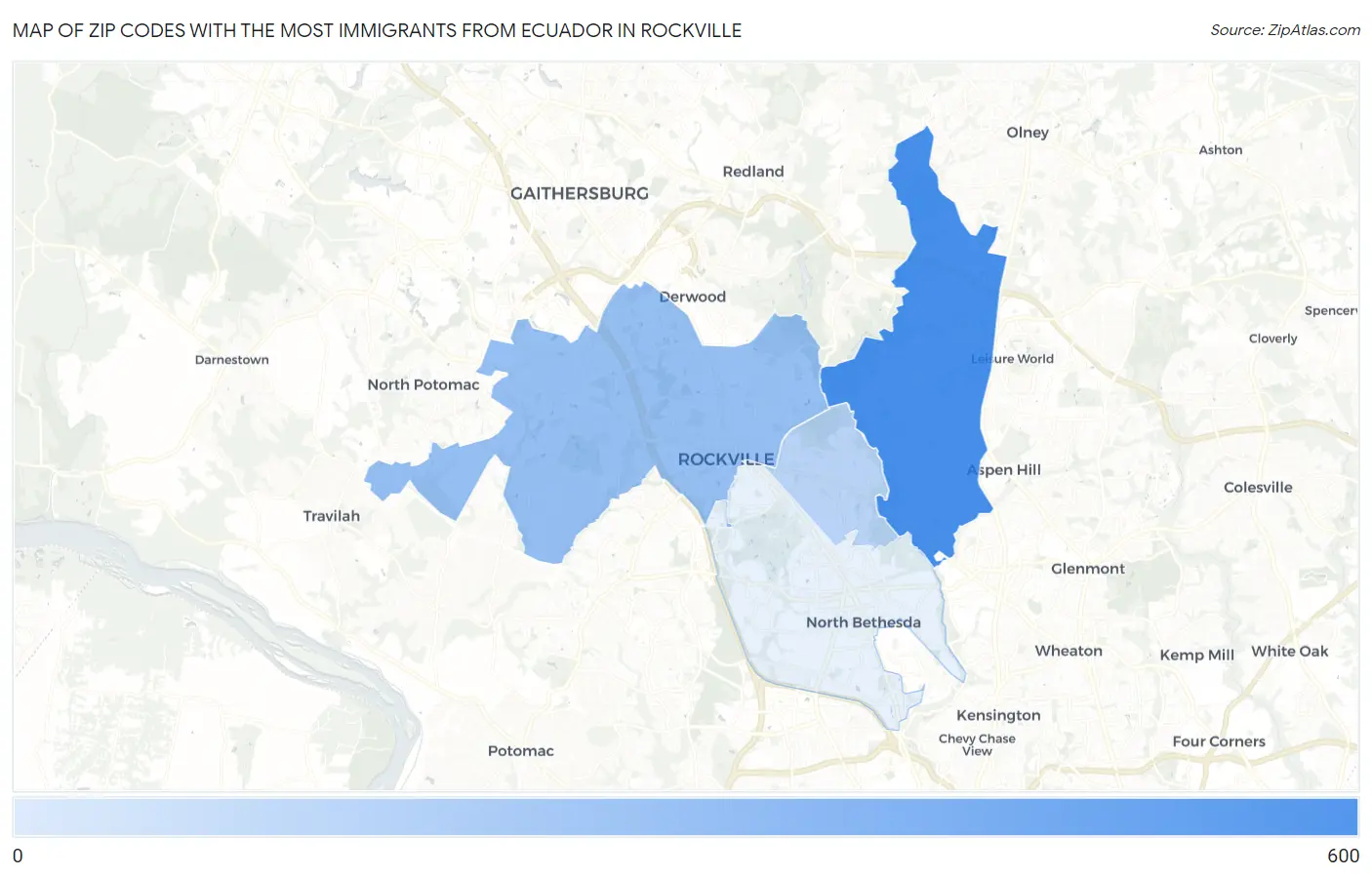Zip Codes with the Most Immigrants from Ecuador in Rockville Map
